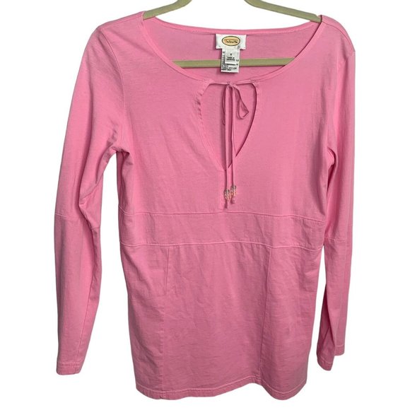 Talbots Tops - Talbots Womens Long Sleeve Cotton Tunic Top Size Small Pink Tie Collar  Peekhole